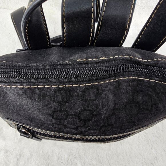 NINE WEST Black Faux Leather and Canvas Small Backpack Contrast Stitching - Picture 11 of 14